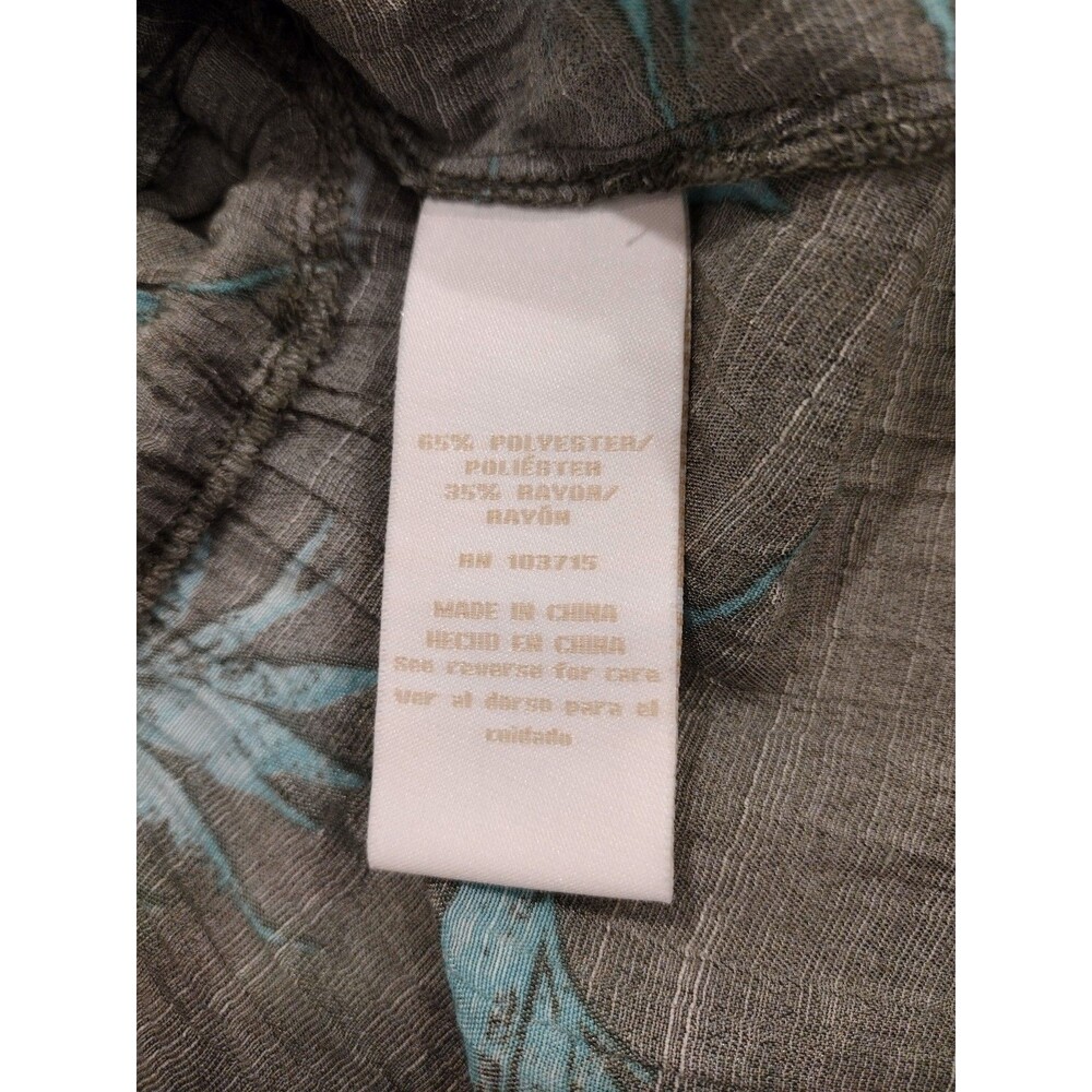 Hope & Harlow Women's 2X Dark Olive Grey Blue Tropical Leaves Plus Size Blouse - Picture 7 of 7